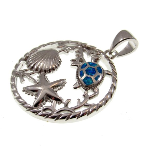 Solid 925 Sterling Silver Opal Sea Life Pendant - Blue or White Opal Gemstone - Picture 7 of 8